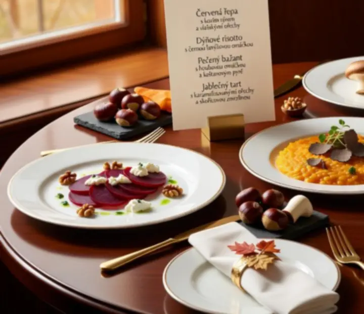 Detail sezónního degustačního menu s lokální zeleninou a moderním platingem v restauraci Dum Chuti