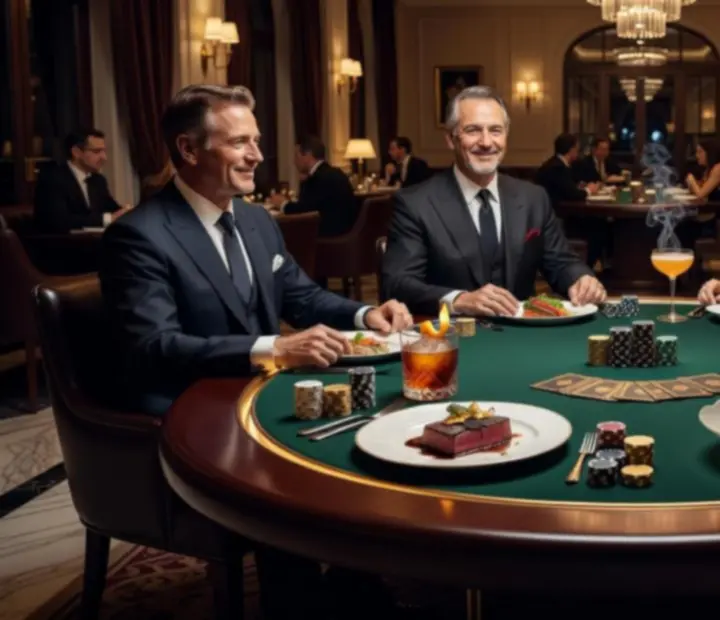 Pokerový stůl Texas Hold'em v prostředí fine dining restaurace