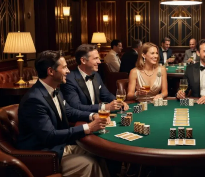 Pokerový večer v restauraci Dum Chuti se stylovým nasvícením a hosty u stolu