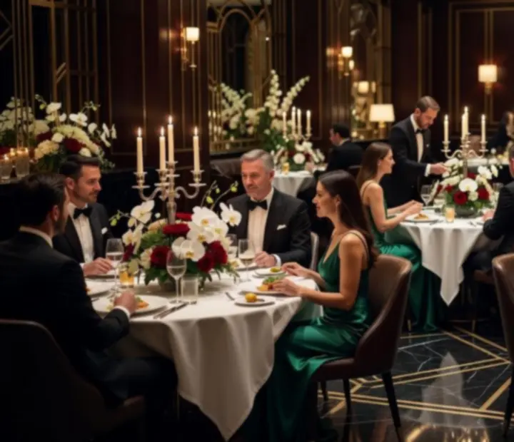 Luxusní večerní událost v restauraci Dum Chuti s nasvícenými stoly a elegantní atmosférou